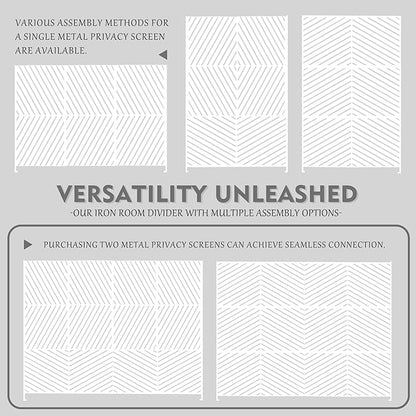 Kozyard Metal Privacy Screen 74" H x 47.2" W Decorative Outdoor Divider with Stand Panels Freestanding Screen Set for Deck Patio Balcony Garden Outdoor&Indoor (White/Chevron)