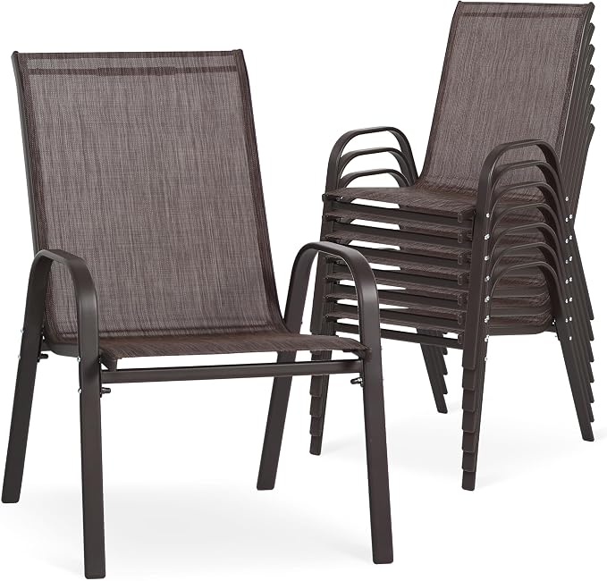 24.4" Wide Outdoor Stackable Chairs Set of 8 | Stacking Patio Chairs by Villeston