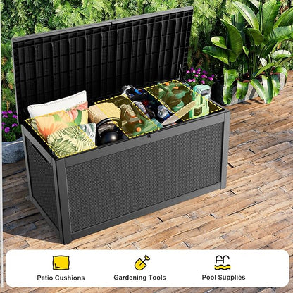 320 Gallon Outdoor Storage Box,Large Waterproof UV Resistant Deck Box,Lockable Storage Container for Patio Furniture Cushions Garden Tools and Pool Accessories(Black)
