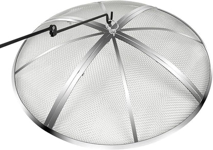 30 Inch Fire Pit Spark Screen,Stainless Steel Fire Pit Screen Cover with Handle&Poker,Outdoor Fire Pit Screen Cover Round Mesh Lid Heavy-Duty for Backyard/Beach/RV Camping