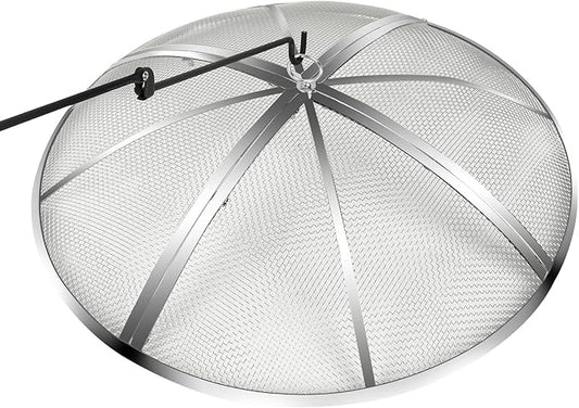 22Inch Fire Pit Spark Screen,Stainless Steel Fire Pit Screen Cover with Handle&Poker,Outdoor Fire Pit Screen Cover Round Mesh Lid Heavy-Duty for Backyard/Beach/RV Camping