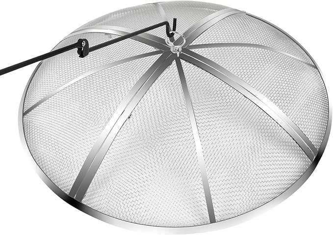 36 Inch Fire Pit Spark Screen,Stainless Steel Fire Pit Screen Cover with Handle&Poker,Outdoor Fire Pit Screen Cover Round Mesh Lid Heavy-Duty for Backyard/Beach/RV Camping