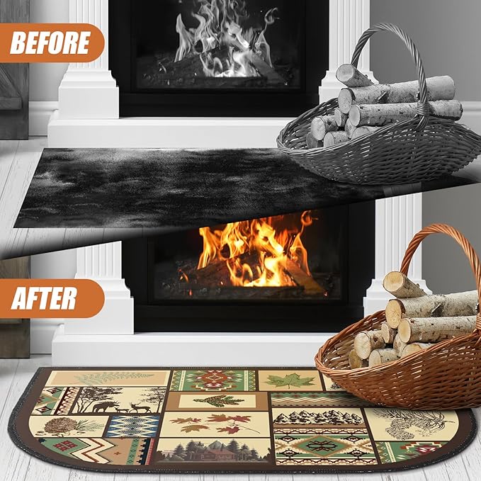 Demissle Cabin Fireplace Hearth Rug Fireplace Mats Cabin Southwestern Fireproof Rug Fire Resistant Mat for Wood Stove Floor for Kitchen Indoor Outdoor(27 x 48 Inch,Nostalgic)