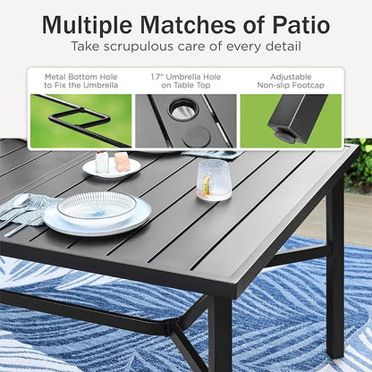 PHI VILLA 9 Piece Patio Dining Set, Patio Furniture Outdoor Dining Set with Adjustable Portable Patio Folding Chairs (Blue) & Large Patio Dining Table for Yard, Garden and Deck