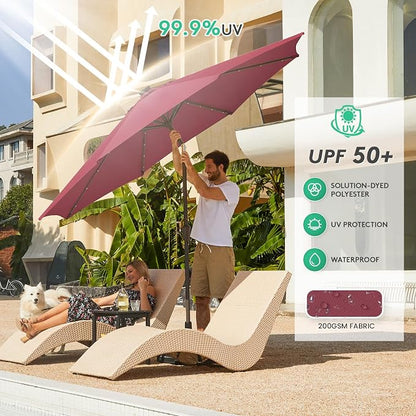 JEAREY 9' Patio Umbrella with Solar Lights, LED Umbrella, Burgandy | Outdoor - Image 5