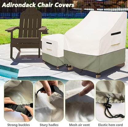 3 Pieces Adirondack Chair Sets Cover,600D Heavy Duty Waterproof Outdoor Chair Covers,Includes 2 Outdoor Adirondack Chairs Covers and 1 Patio Side Table Cover,Patio Furniture Covers 3 Piece Set,Beige