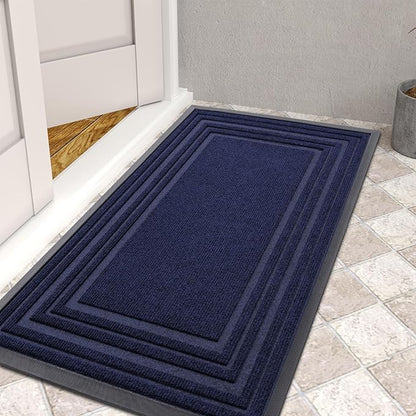 Buganda Front Door Mat Indoor Outdoor Entrance, Non-Slip Natural Rubber Doormats, Easy Clean, Low Profile, Dirt Trapper Entryway Floor Mats for Outside, Garages and Patios, 47x32, Navy