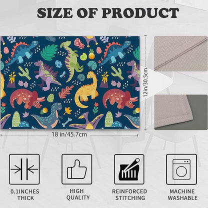 Dinosaur Placemats Set of 6,Cute Tropical Leaves Heat Resistant Table Mats Washable Place Mats for Party Kitchen Farmhouse Home Dining Holiday Decor 12x18 Inch