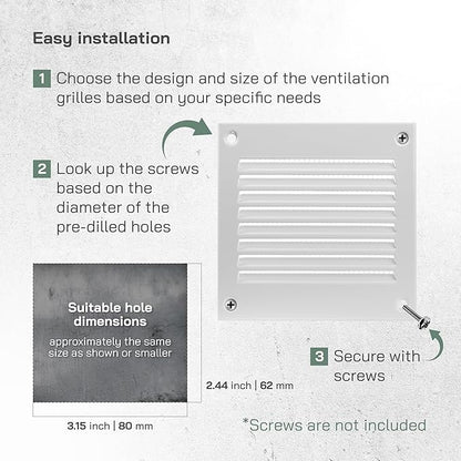 Vent Systems 4'' x 4'' Inch (Overall Dimensions) - White - Air Vent Cover Metal Air Return Grill with Built in Pest Guard Screen HVAC Vent Duct Cover for Home Improvement