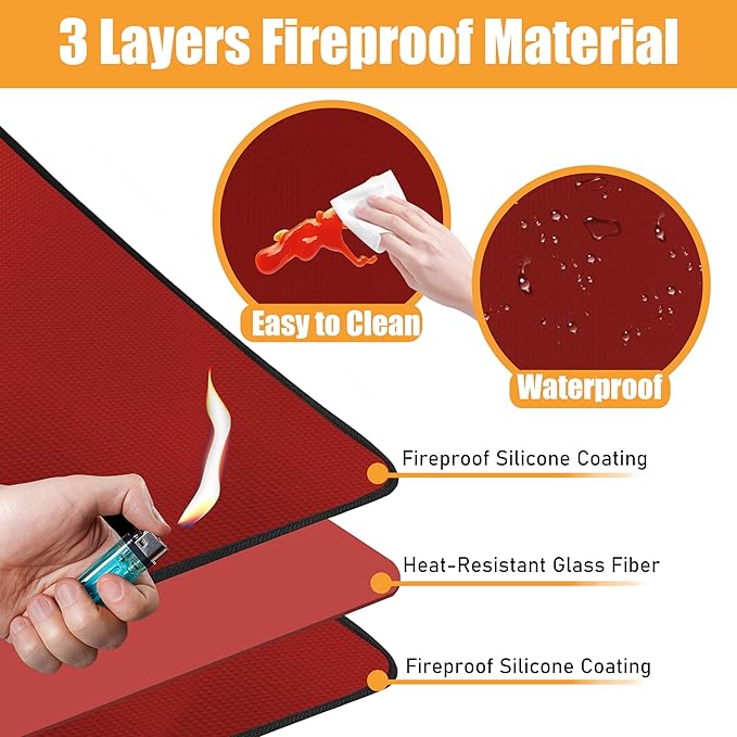 24x36in Heat Resistant Grill Mats for Outdoor Grill to Protect Your Prep Table and Outdoor Grill Table - Fire Proof & Water Proof & Oil Proof BBQ Mat - Red (1mm)