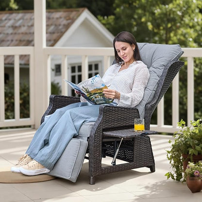 2 Pieces Outdoor Recliner with Adjustable Backrest and Footrest, Light Grey | - Image 7