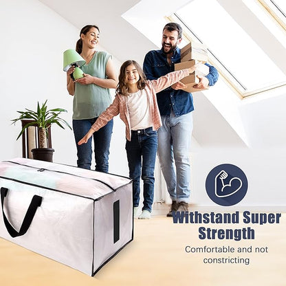 4 Pack Large Strong Moving Bags with Zippers & Carrying Handles - Water-Resistant - Heavy Duty Storage Tote for Space Saving, Fold Flat, Alternative to Moving Box (Semi-Transparent)
