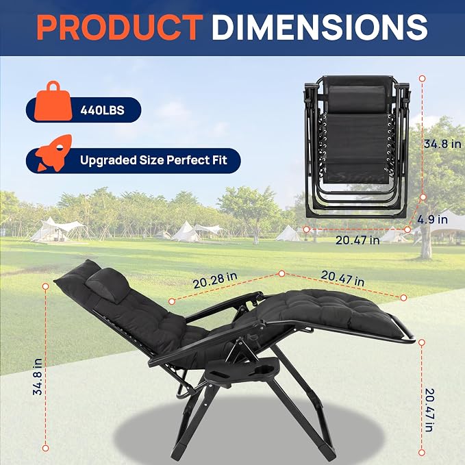 Alpen Oversized Zero Gravity Chair, Portable Patio Lounge Recliner, Removable - Image 2
