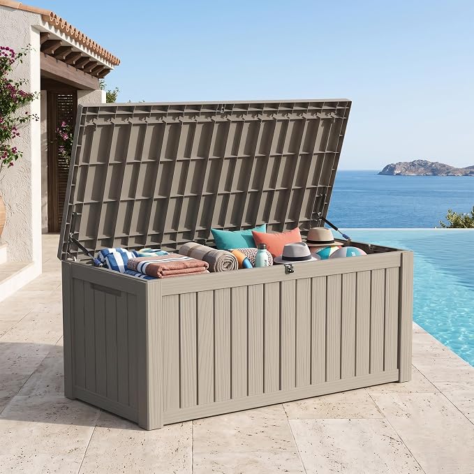 Outdoor Storage Box, 150 Gallon Waterproof Deck Box, Piston-Assisted Resin Trunk by GraceYourYard