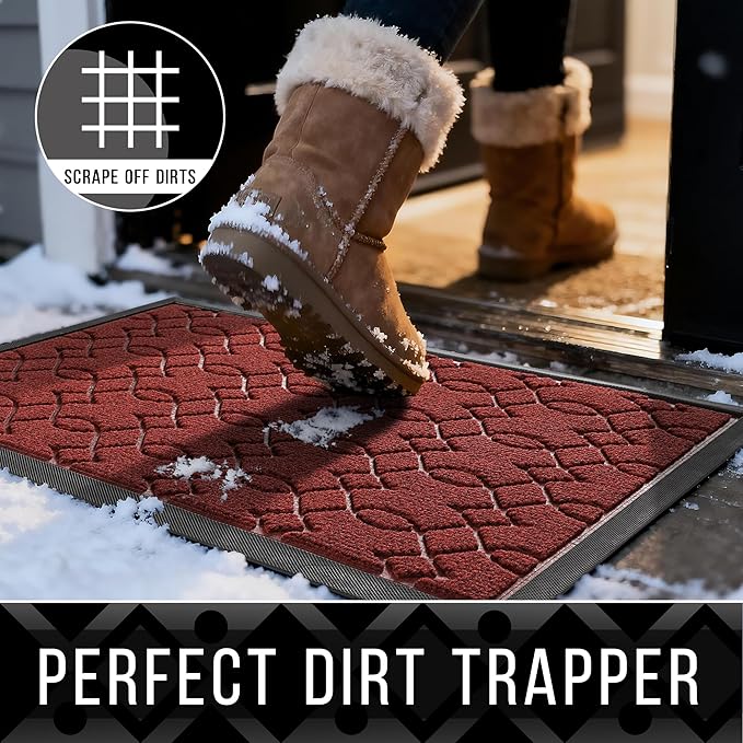 Yimobra Outdoor Mats for Front Door 29.5x17, All-Season Waterproof Doormat Outdoor Entrance, Heavy Duty Non-Slip Outside Door Mat for Garage Patio Proch Entryway Indoor, Red