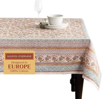 Maison d' Hermine Table Cloth Rectangle Table 100% Cotton 70 x 140 Inches Fall Tablecloth Reusable Everyday Use for Thanksgiving Christmas Decorations Dining Farmhouse Party (Nila)