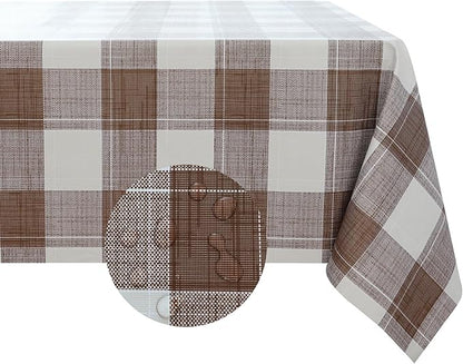 Romanstile Square Plastic Tablecloth, 100% Waterproof Oil-Proof Checkered PVC Table Cloth, Heavy Duty Vinyl Table Cover for Dining, Camping, Picnic, Outdoor - 54 x 54 Inch, Brown Checkered
