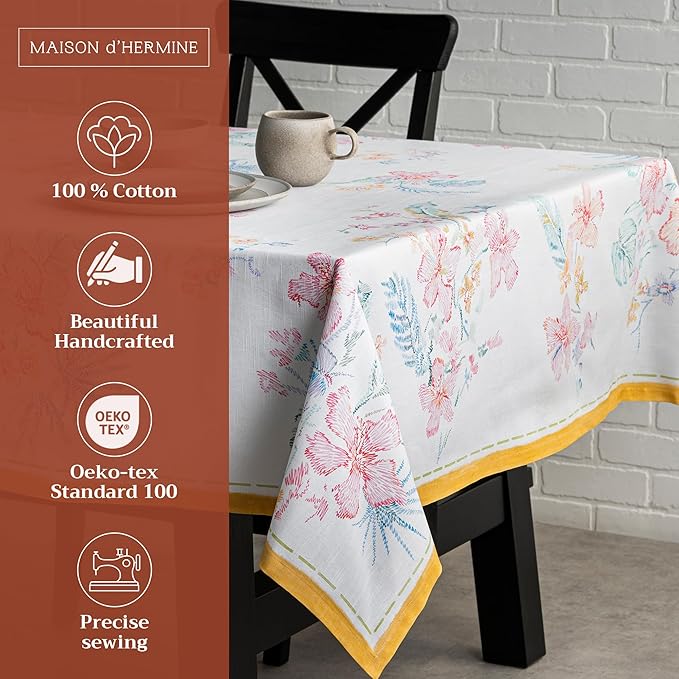 Maison d' Hermine Table Cloth Rectangle Table 100% Cotton 60 x 90 Inches Tablecloth Reusable Decorative for Dining Room, Farmhouse, Home, Party, Festive & Wedding Spring Summer - Paradise Island