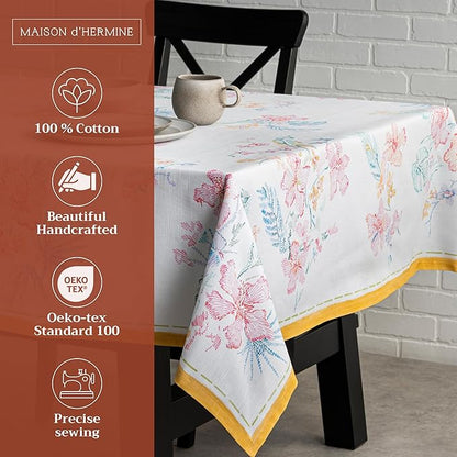 Maison d' Hermine Table Cloth Square Table 100% Cotton 60 x 60 Inches Tablecloth Reusable Decorative for Dining Room, Farmhouse, Home, Party, Festive & Wedding Spring Summer - Paradise Island