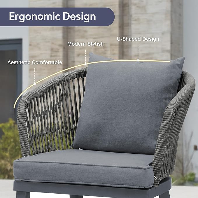 PURPLE LEAF 14 Pieces Patio Dining Set Wicker Outdoor Furniture Rectangular Table and Chairs Set for Garden Deck Aluminum Frame Backyard Kitchen Set, Cushions and Pillows Included Grey