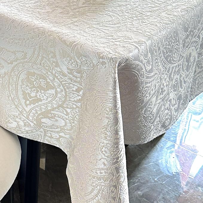 Jacquard Square Tablecloth, Thick Kitchen Dining Table Cloth for Square or Round Tables, Waterproof Decorative Fabric Table Cover for Outdoor and Indoor, 54x54 Inch Milky White