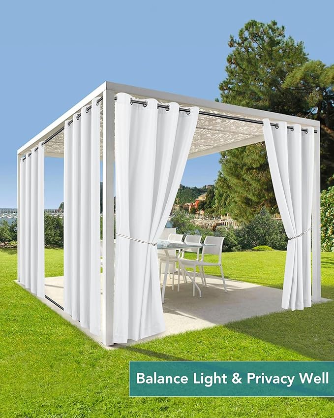 Windproof Outdoor Curtains for Patio Waterproof 4 Pcs 54x108 In White | Grommet - Image 5