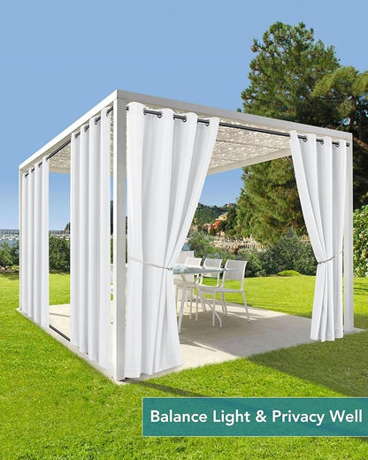 Windproof Outdoor Curtains for Patio Waterproof 4 Pcs 54x120 In White | Grommet - Image 5