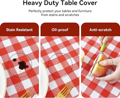 Romanstile Square Vinyl Tablecloth, 100% Waterproof Buffalo Gingham Plastic Table Cloth, Heavy Duty Wipeable Checkered Table Covers for Outdoor, Camping, Picnic, Patio - 60 x 60, Red and White