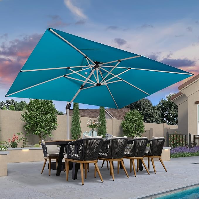 PURPLE LEAF Cantilever Patio Umbrella 10' X 13' Extra Large, Turquoise Blue | by PURPLELEAF