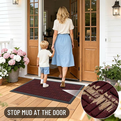 OLANLY Front Door Mat Outside Entrance 47x17, Absorbent, Heavy Duty Sturdy Natural Rubber Doormat Indoor Outdoor, Non-Slip, Stain and Fade Resistant, Low Profile Floor Mat for Entryway, Burgundy