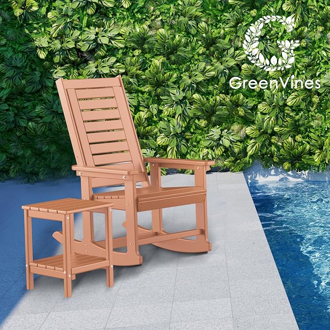 GREENVINES Outdoor Rocking Chairs Set, 2 Rockers w/ 1 Side Table, Teak | - Image 2