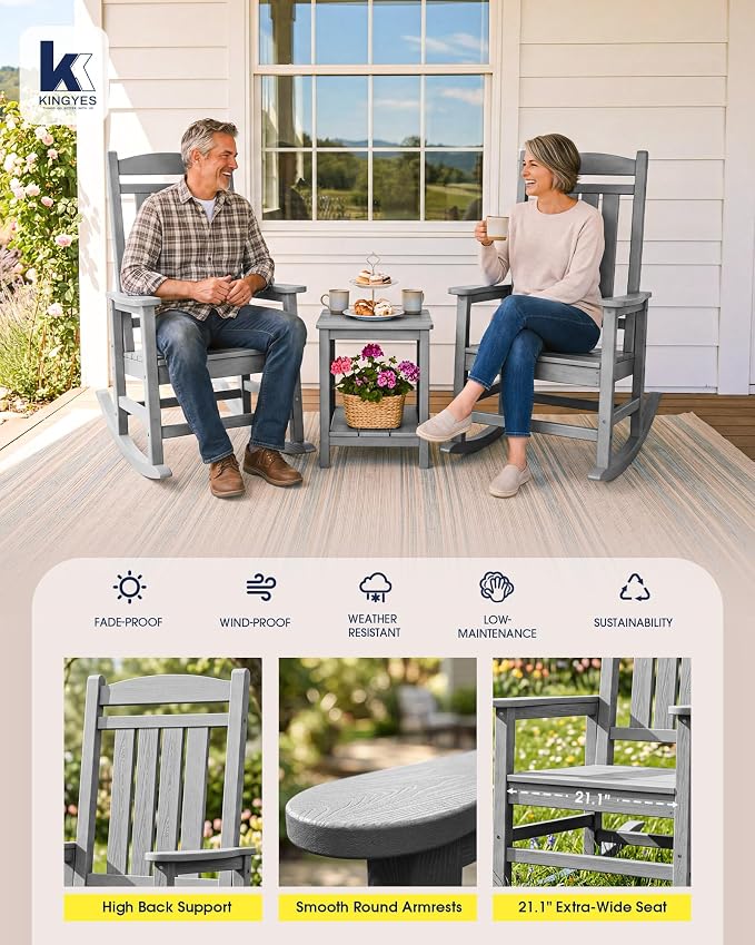 Oversized Outdoor Rocking Chair Set of 6, Porch Rockers, Light Gray | - Image 5