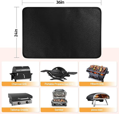 24x36in Heat Resistant Grill Mats for Outdoor Grill to Protect Your Prep Table and Outdoor Grill Table - Fire Proof & Water Proof & Oil Proof BBQ Mat - Black (1mm)