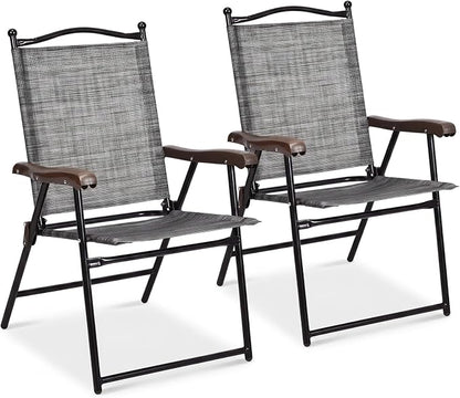 GIANTEX Set of 2 Patio Folding Chairs, Outdoor Patio Dining Chairs w/Armrest by Giantex