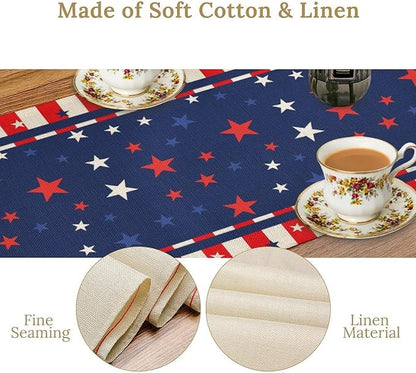 4th of July Table Runner, America Stars Stripes Patriotic Independence Memorial Day Table Runner for Kitchen Dining Home Party Holiday 13x120in