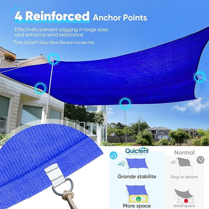 Quictent Sun Shade Sail for Patio w/Hardware Kit 185GSM 20x20ft Blue | Square - Image 2