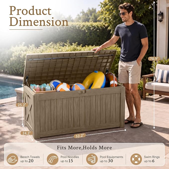 Devoko 120 Gallon Deck Box Resin Outdoor Storage Box Waterproof | Large Outdoor - Image 4