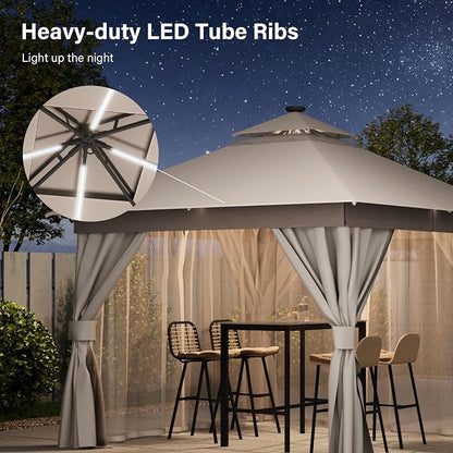 10'x10' Outdoor Gazebo with LED Lights, Metal Heavy Duty Patio Canopy Tent with - Image 6