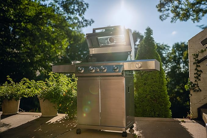 Monument Grills Larger 4-Burner Propane Gas Grills BBQ Stainless Steel Heavy-Duty Cabinet Style with BBQ Cover