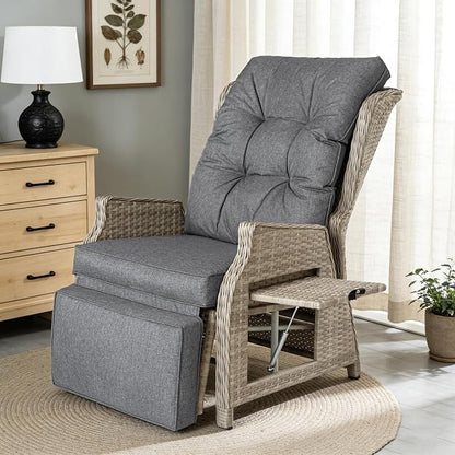 2 Pieces Outdoor Recliner with Adjustable Backrest and Footrest, PE Rattan - Image 6