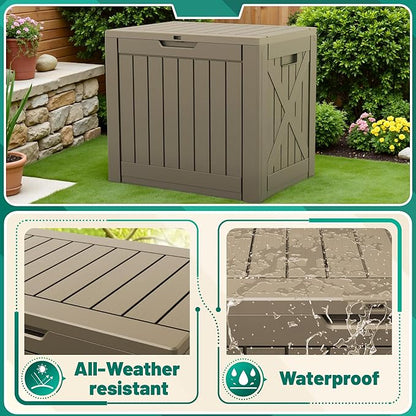 Devoko 40 Gallon Deck Box Outdoor Storage Box Waterproof for Patio, Large Outdoor Storage Bench Lockable for Outside (Brown, 40 Gallon)