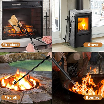 Cyrico Fire Poker and Fire Tongs Set, Heavy Duty 31 Inch Fireplace Poker with Blow Portable 23 Inch Log Grabber Firewood Tongs Fire Pit Tools Accessories for Camping Wood Stove Campfire Outdoor Indoor