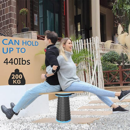 ALEVMOOM Camping Stool with Cushion,Portable Telescoping More Sturdy Capacity 440Ib,Retractable Collapsible Adjustable Folding Stool for Hiking Fishing Garden BBQ