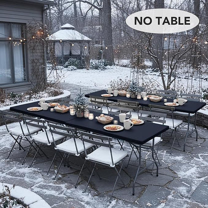 LUSHVIDA 6 Packs Vinyl Tablecloths with Flannel Backing for 8ft Rectangle Folding Table Cloths - Waterproof Plastic Picnic Table Covers with Elastic Corners, 30x96 inch, Navy Blue