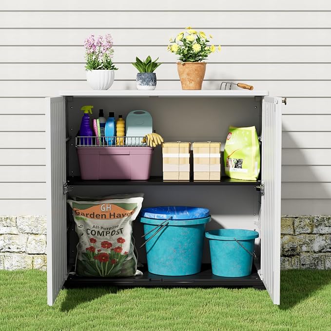 Outdoor Storage Cabinet Waterproof, 60 Gallon Resin Outdoor Storage Shed - Image 4
