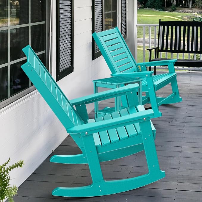 GREENVINES Oversized Outdoor Rocking Chairs Set of 4, HDPE Rocker, Aqua | 21.7" - Image 6