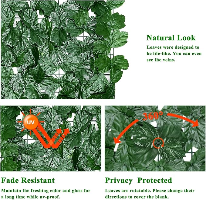 iCover Artificial Ivy Privacy Screen for Fence, 39x98in Strengthened Joint Prevent Leaves Falling Off, Faux Hedge Panels Greenery Vines, Decorative Fences for Outdoor Garden