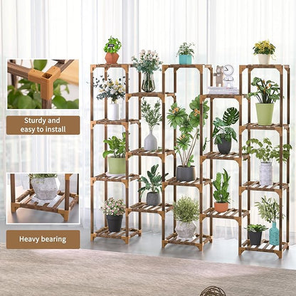 Plant Stand Indoor Outdoor, 17 Tiered Plant Shelf Wood Plant Rack | Tall Plant - Image 2