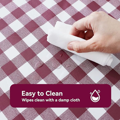 Romanstile Square Vinyl Tablecloth, 100% Waterproof Buffalo Gingham Plastic Table Cloth, Heavy Duty Wipeable Checkered Table Covers for Outdoor, Camping, Picnic, Patio - 54 x 54, Burgundy