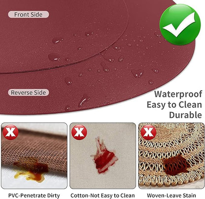 Herda Burgundy Placemats Set of 4 for Dining Table, Wine Red Leather Table Mats Place Mats Wipeable Washable Placemats for Kitchen Dining Patio Table Easy to Clean Holiday Table Christmas Table Mats